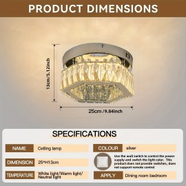 Modern Crystal Ceiling Light, 1pc - Golden or Silvery, Semi-Flush Mount Installation, for Switch Control, Ideal for Bedroom, Living Room, Dining Room, Bar - Includes Installation Hardware, Ceiling Light for Living Room