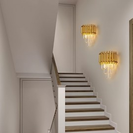 Modern Minimalist LED Three-Color Dimmable Wall Light for Bedroom, Study Room, Living Room, And Hallway, Featuring Crystal Decor.