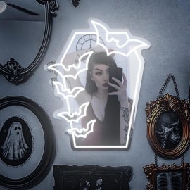 1pc Gothic Coffin Bat Neon Mirror Sign, LED Wall Mounted Makeup Mirror with Multicolor Glow, USB Powered, Switch Control, Plastic Material, Ideal for Bedroom, Makeup Room, Gift - Purple, White, Red