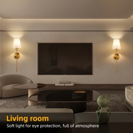 2-Pack Rechargeable Wall Lamp with Remote Control, Black/Golden Battery Powered Wall Light with Cordless White Fabric Shade, Non-Hardwired for Living Room, Bedroom, Hallway Decor (Color Adjustable), Wall Lights for Living Room, Bedroom Lighting, Modern Lighting, Durable Lighting