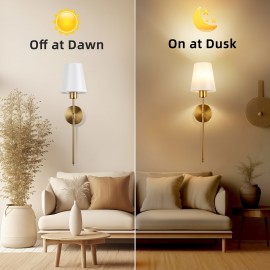 2-Pack Rechargeable Wall Lamp with Remote Control, Black/Golden Battery Powered Wall Light with Cordless White Fabric Shade, Non-Hardwired for Living Room, Bedroom, Hallway Decor (Color Adjustable), Wall Lights for Living Room, Bedroom Lighting, Modern Lighting, Durable Lighting