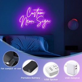 Custom Double Row Double Font Neon, Personalized Text LED Neon, USB Powered, Wall Hanging, Dimmable, Plastic Material, Switch Control, No Battery Required