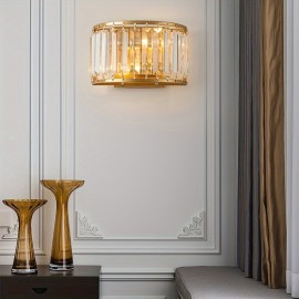 Modern Luxury Elegant Crystal Semi-Circular LED Wall Light - 3-Color Adjustable, Metal Frame, Semi-Flush Mount for Living Room, Bedroom, Study, Hallway, Bedside - Hardwired 110-240V, No Battery Needed, Bedroom Lighting, Contemporary Lighting, Sleek Design