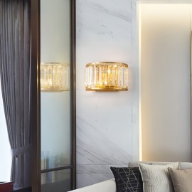 Modern Luxury Elegant Crystal Semi-Circular LED Wall Light - 3-Color Adjustable, Metal Frame, Semi-Flush Mount for Living Room, Bedroom, Study, Hallway, Bedside - Hardwired 110-240V, No Battery Needed, Bedroom Lighting, Contemporary Lighting, Sleek Design