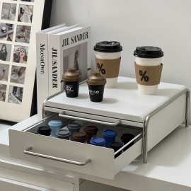 Large Capacity Coffee Pod Holder with Pull-Out Drawer - Sleek Carbon Steel, Ideal for Home, Office, or Café - Modern Design in Black/White, Perfect for Coffee Bar & Machine Storage, Coffee Bar Cabinet