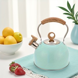 Scandinavian minimalist modern aesthetics perfectly combined with practical functionality, 3L blue spray-painted kettle compatible with induction cooktops and gas stoves, semi-spherical flat bottom structure ensures even heating, significant energy-saving effect, easy to clean and durable, suitable for all stovetops, perfect teapot for homes, bars, milk tea shops, no need for frequent boiling