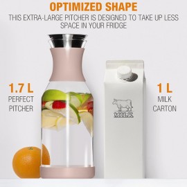 Cold Brew Coffee Maker and Glass Pitcher with Lid - 1.7 L Infused Iced Coffee Maker with Filter - Beige Perfect Iced Tea Pitcher and Glass Water Pitcher