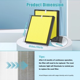4 PACK True HEPA Replacement Filter for Tolife TZK2/TZK2A Air Purifier, 3-in-1 Filtration System with Activated Carbon for Dust, Pet Dander & Odor Removal