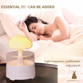 [Rain Cloud Aroma Diffuser] 7-Color Mushroom-Shaped Rain Cloud Aroma Diffuser | Waterfall Night Light with Mist Humidifier, Desk Simulation Water Droplet Sound, USB-Powered (White) - 1pc
