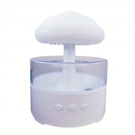 [Rain Cloud Aroma Diffuser] 7-Color Mushroom-Shaped Rain Cloud Aroma Diffuser | Waterfall Night Light with Mist Humidifier, Desk Simulation Water Droplet Sound, USB-Powered (White) - 1pc