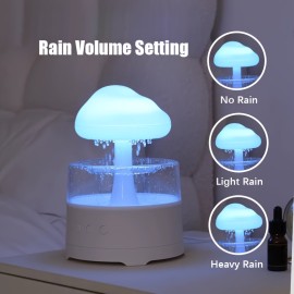 [Rain Cloud Aroma Diffuser] 7-Color Mushroom-Shaped Rain Cloud Aroma Diffuser | Waterfall Night Light with Mist Humidifier, Desk Simulation Water Droplet Sound, USB-Powered (White) - 1pc