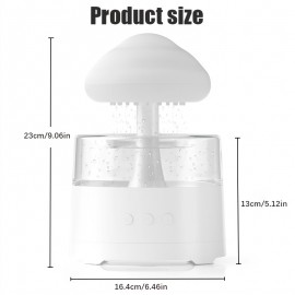 [Rain Cloud Aroma Diffuser] 7-Color Mushroom-Shaped Rain Cloud Aroma Diffuser | Waterfall Night Light with Mist Humidifier, Desk Simulation Water Droplet Sound, USB-Powered (White) - 1pc
