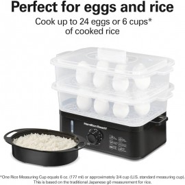 3-Tier Food Steamer & Rice Cooker Combo - 9.5 Quart Large Capacity Multi-Layer Steamer with Auto Shut-Off, Stackable Bowls, Dishwasher Parts, Healthy Quick Cooker for Vegetables, Seafood, Rice, Dumplings (Black)