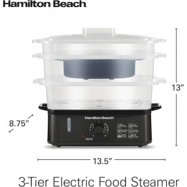 3-Tier Food Steamer & Rice Cooker Combo - 9.5 Quart Large Capacity Multi-Layer Steamer with Auto Shut-Off, Stackable Bowls, Dishwasher Parts, Healthy Quick Cooker for Vegetables, Seafood, Rice, Dumplings (Black)