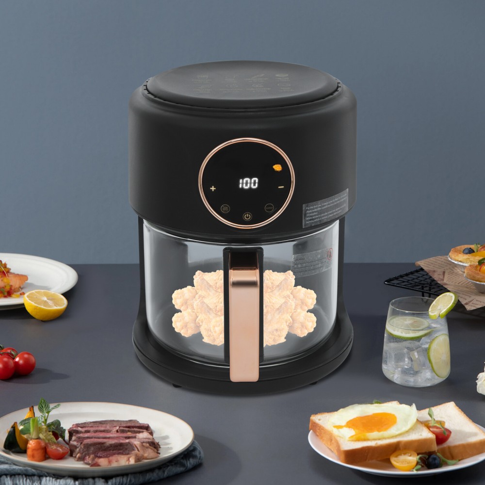1.11gal/ 3.81Qt 1200W Glass Air Fryer with 360° Viewable Design - 110V Airy Fryer for Home Kitchens, Restaurants, Family Gatherings, Outdoor Picnics, Food Stalls - Perfect for Cooking Chicken Wings, French Fries, Shrimp, Onion Rings