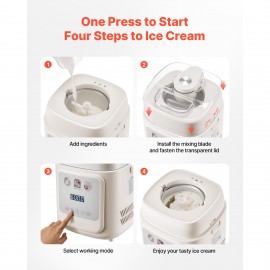 1 Quart Automatic Ice Cream Maker with Built-in Compressor No Pre-freezing