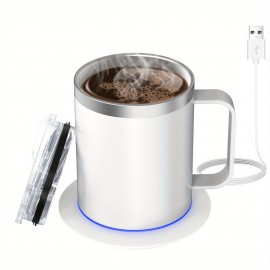 Coffee Mug Warmer Electric Set For Desk, Mug With Heating Base And Lid, Intelligent Coffee Mug For Heating Milk, Tea And Hot Chocolate, Keeps Up To 131°F/55°C