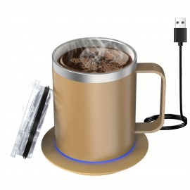 Coffee Mug Warmer Electric Set For Desk, Mug With Heating Base And Lid, Intelligent Coffee Mug For Heating Milk, Tea And Hot Chocolate, Keeps Up To 131°F/55°C