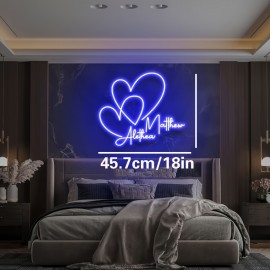 Personalized Neon Light, Heart-Shaped Neon Pattern, USB-Powered Decorative Wall Lamp for Bedroom, Party, Wedding, Birthday, and Romantic Holiday Ambiance