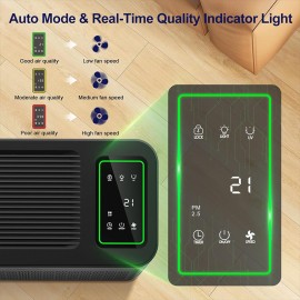 Air Purifiers for Home Large Room Up to 1295 Ft² with PM 2.5 Display Air Quality Sensor, Auto Mode, Timer, HEPA Air Purifier for Bedroom Filters Smoke, Pet Dander, Pollen,Black